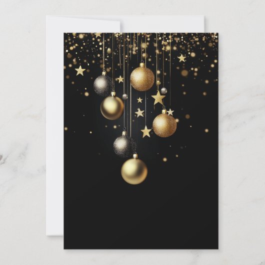 Elegantes Black Gold Sparkle Bauble Weihnachts-Par Einladung (Rückseite)