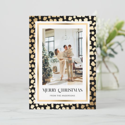 Elegantes Black Gold Starry Foto Frohe Weihnachten (Stehend Vorderseite)