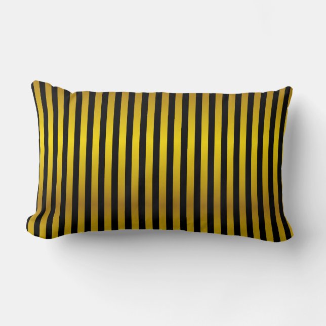 Elegantes Black Gold Stripe Muster Lendenkissen (Vorderseite)