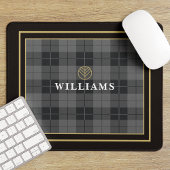 Elegantes Black Gold Tartan Kariert Mit Monogramm Mousepad