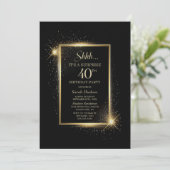 Elegantes Black Gold Überraschung 40. Geburtstag P Einladung (Stehend Vorderseite)