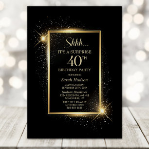 Elegantes Black Gold Überraschung 40. Geburtstag P Einladung
