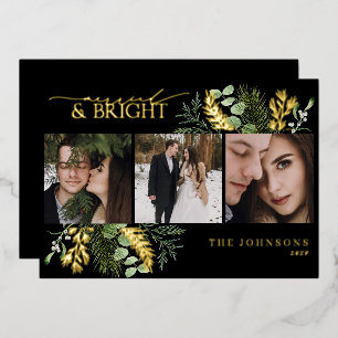 Elegantes Black Gold Verheiratet & Bright Christma Folien Feiertagskarte