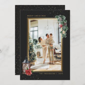 Elegantes Black Gold Watercolor Foto Weihnachten (Vorne/Hinten)