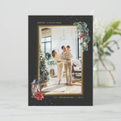 Elegantes Black Gold Watercolor Foto Weihnachten (Stehend Vorderseite)