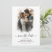 Elegantes Black Gold Wedding Foto Save the Date (Stehend Vorderseite)