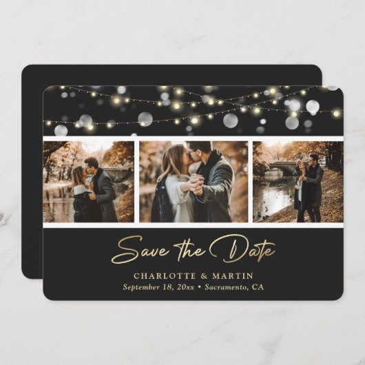 Elegantes Black Gold Wedding Foto Save the Date (Vorne/Hinten)