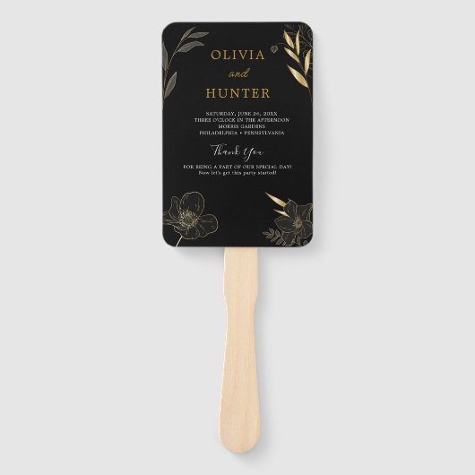 Elegantes Black, Gold Wedding Program Fans Foto Fächer (Vorderseite)