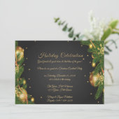 Elegantes Black & Gold Weihnachten Party Einladung (Stehend Vorderseite)