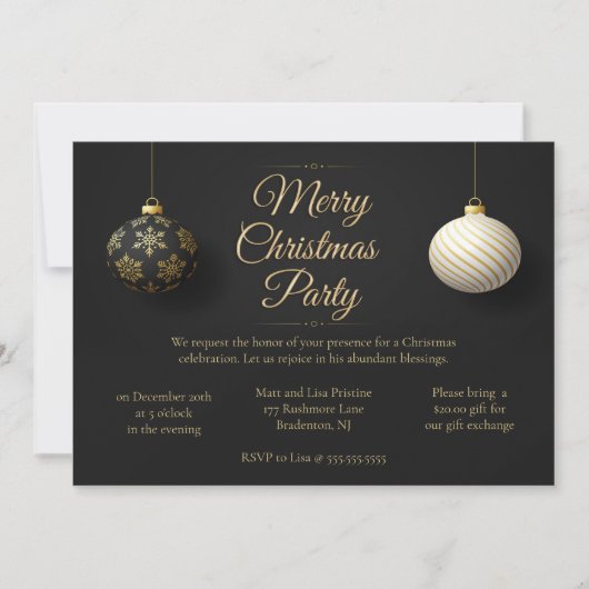 Elegantes Black & Gold Weihnachts-Party Einladung (Vorderseite)