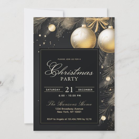 Elegantes Black & Gold Weihnachts-Party Einladung (Vorderseite)