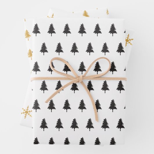 Elegantes Black Gold Weihnachtsbaum Muster Geschen Geschenkpapier Set (Beispiel)