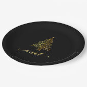 Elegantes Black & Gold Weihnachtsbaum Weihnachten Pappteller (Schrägansicht)