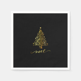 Elegantes Black & Gold Weihnachtsbaum Weihnachten Serviette