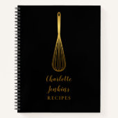 Elegantes Black Gold Whisk Rezept Cookbook Notizblock (Vorderseite)