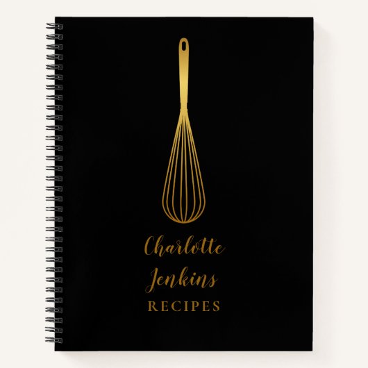 Elegantes Black Gold Whisk Rezept Cookbook Notizblock (Vorderseite)