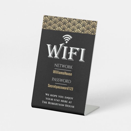 Elegantes Black Gold Wifi Password Network Sockelschild (Vorderseite)