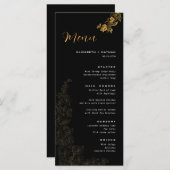 Elegantes Black Golden Foliage Wedding Menü Menükarte (Vorne/Hinten)