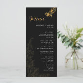 Elegantes Black Golden Foliage Wedding Menü Menükarte (Stehend Vorderseite)