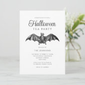 Elegantes Black Gothic Bat Tea Party Halloween Einladung (Stehend Vorderseite)