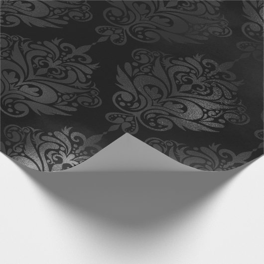 Elegantes Black Gothic Luxus Damask Muster Geschenkpapier (Ecke)
