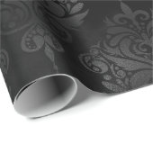 Elegantes Black Gothic Luxus Damask Muster Geschenkpapier (Rolleneckpunkt)