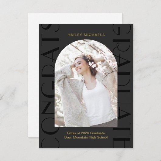 Elegantes Black Graduation Party Foto Einladung (Vorne/Hinten)