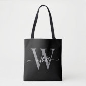 Elegantes Black Gray Personalisiertes Mit Monogram Tasche (Vorderseite)