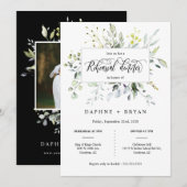 Elegantes Black Green Blätter Probe Dinner Foto Einladung (Vorne/Hinten)