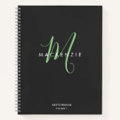Elegantes Black Green Script Monogram Sketchbook Notizblock (Vorderseite)