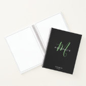 Elegantes Black Green Script Monogram Sketchbook Notizblock (Innenseite)