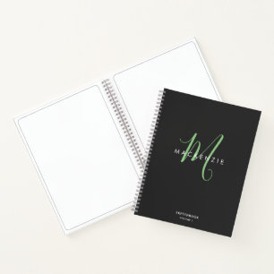 Elegantes Black Green Script Monogram Sketchbook Notizblock