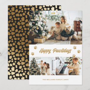 Elegantes Black Happy Pawlidays Gold Stars Foto Feiertagskarte
