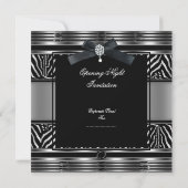 Elegantes Black Krawatte Dinner Zebra Silver Black Einladung (Rückseite)