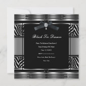 Elegantes Black Krawatte Dinner Zebra Silver Black Einladung (Vorderseite)