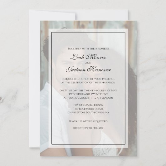 Elegantes Black Krawatte Foto Hochzeit Einladung (Vorderseite)