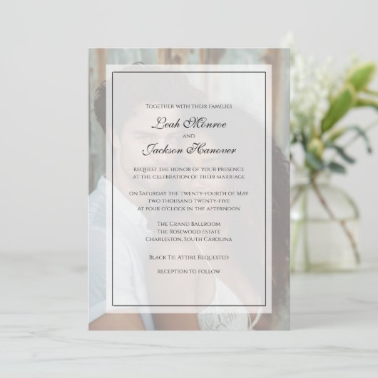 Elegantes Black Krawatte Foto Hochzeit Einladung (Stehend Vorderseite)