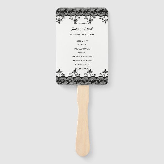 Elegantes Black Lace Hochzeitsprogramm Fächer (Vorderseite)
