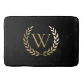 Elegantes Black Laurel Wreath Monogramm Badematte (Vorderseite)