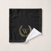 Elegantes Black Laurel Wreath Monogramm Badhandtuch Set (Waschlappen)
