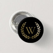 Elegantes Black Laurel Wreath Monogramm Button (Vorne & Hinten)