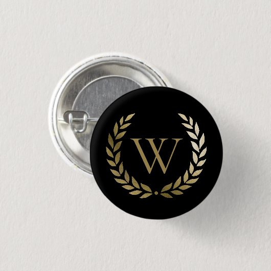 Elegantes Black Laurel Wreath Monogramm Button (Vorne & Hinten)