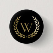 Elegantes Black Laurel Wreath Monogramm Button (Vorderseite)