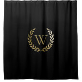 Elegantes Black Laurel Wreath Monogramm Duschvorhang (Vorderseite)