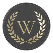 Elegantes Black Laurel Wreath Monogramm Eishockey Puck (Vorderseite)