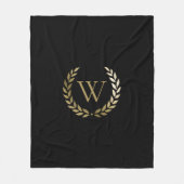 Elegantes Black Laurel Wreath Monogramm Fleecedecke (Vorderseite)