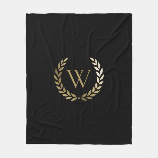 Elegantes Black Laurel Wreath Monogramm Fleecedecke (Vorderseite)