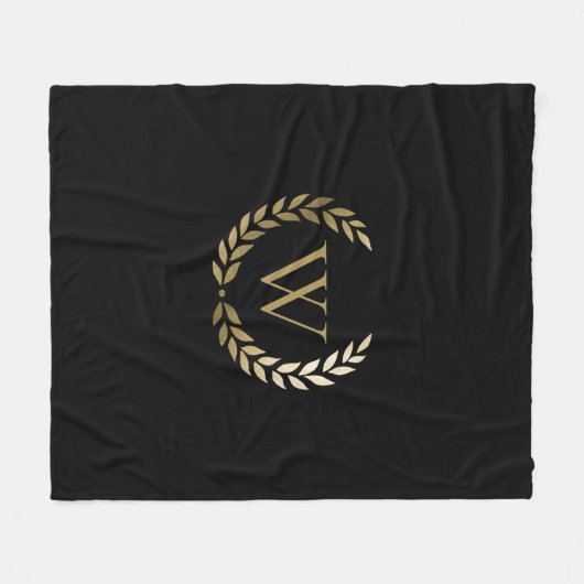 Elegantes Black Laurel Wreath Monogramm Fleecedecke (Vorderseite (Horizontal))