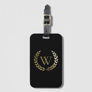 Elegantes Black Laurel Wreath Monogramm Gepäckanhänger