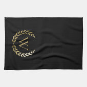 Elegantes Black Laurel Wreath Monogramm Geschirrtuch (Horizontal)
